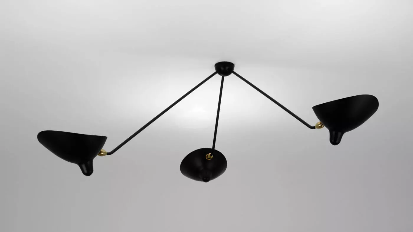 Éclairage Plafonnier Araignee 3 Bras Fixes Serge Mouille avec un design moderne et épuré, parfait pour votre intérieur