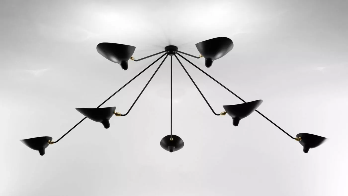 Création Serge Mouille - Plafonnier Araignee 7 Bras Fixes, en métal noir, idéale pour une ambiance contemporaine