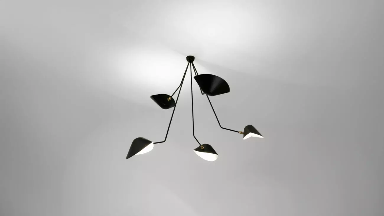 Lampe Plafonnier Araignee 5 Bras Casses de Serge Mouille, alliant design industriel et finesse pour une décoration raffinée